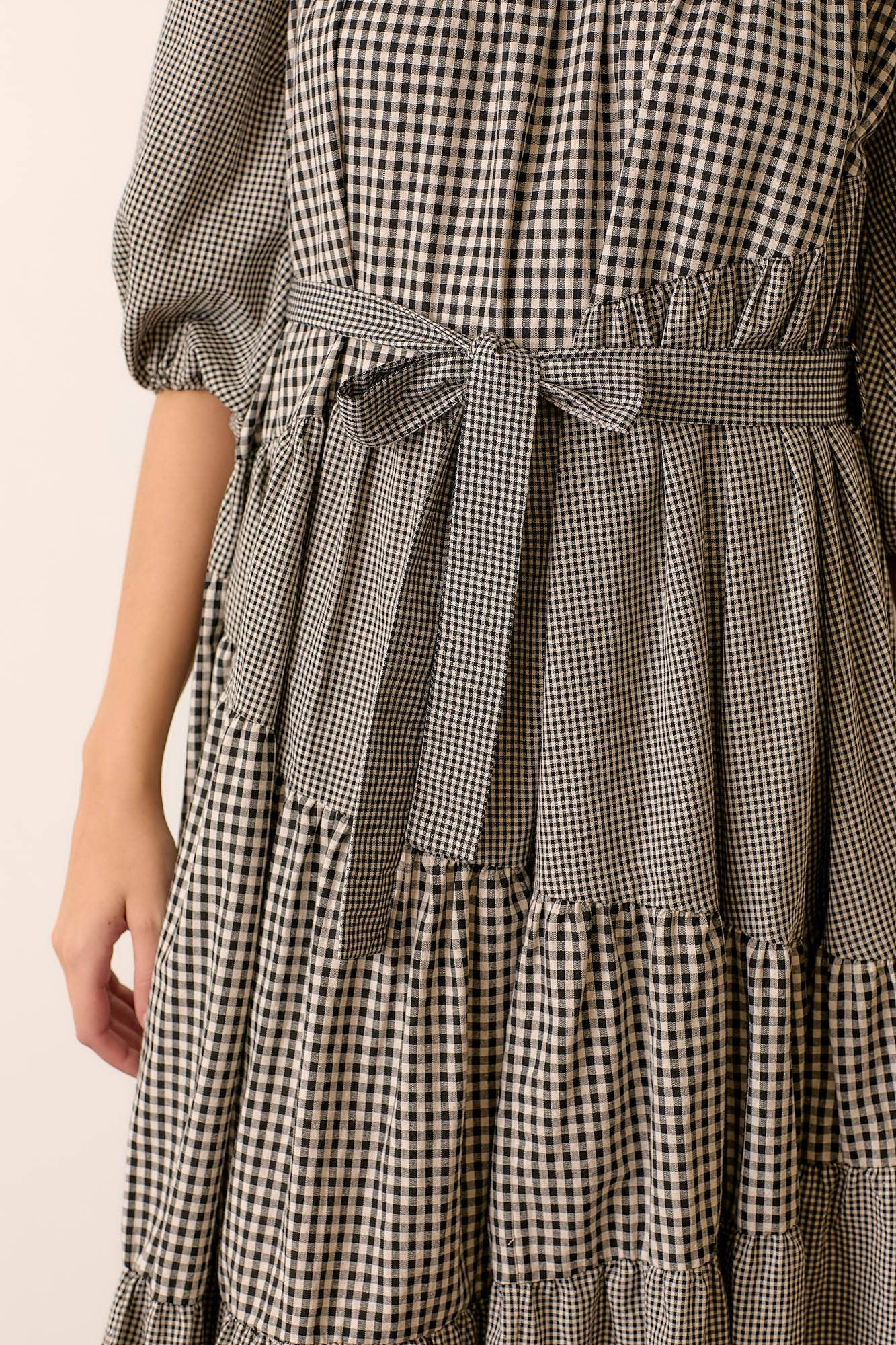 GINGHAM WAIST TIE MIDI DRESS