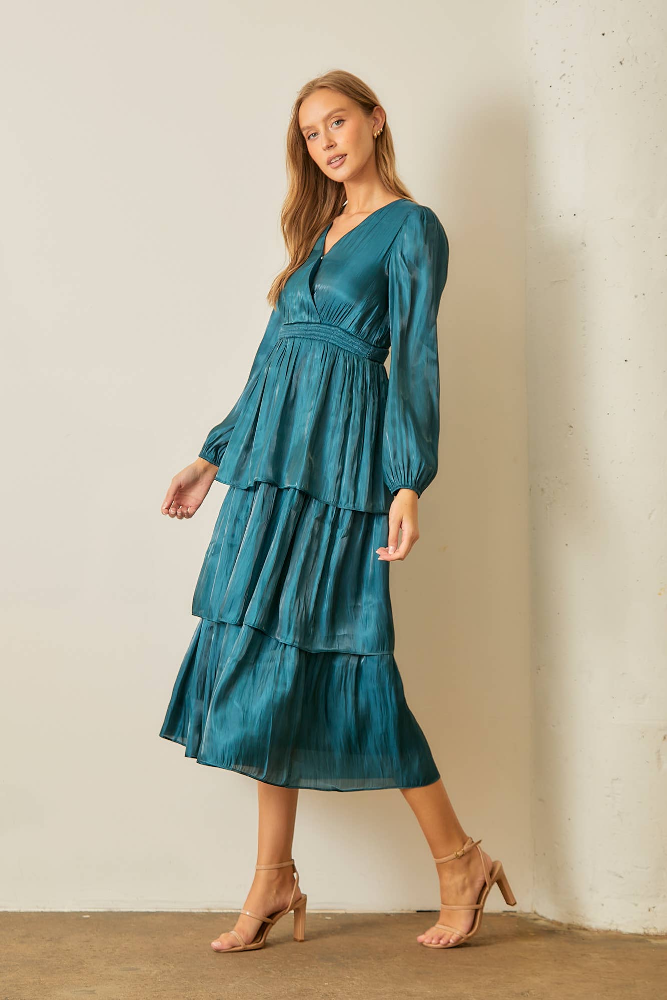 SHEER TIERED MIDI DRESS