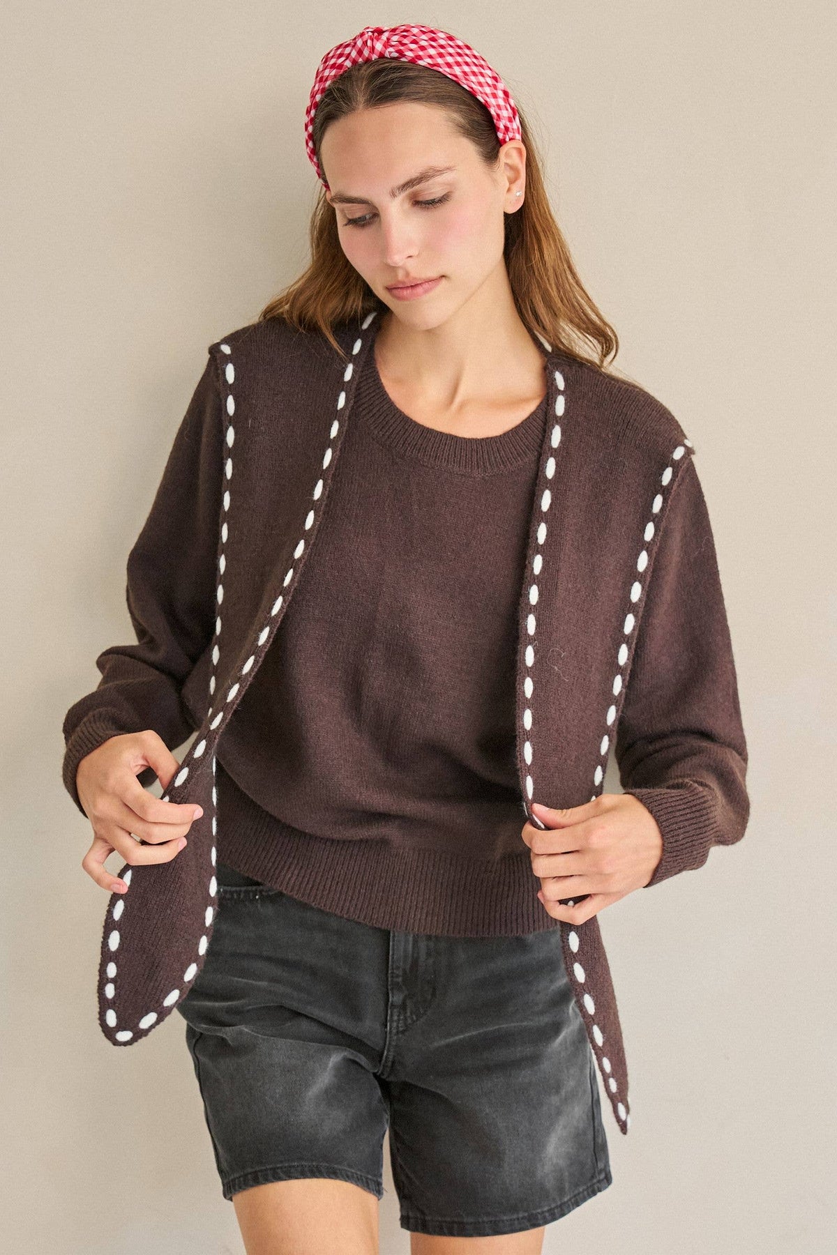 STITCH DETAIL SCARF KNIT SWEATER