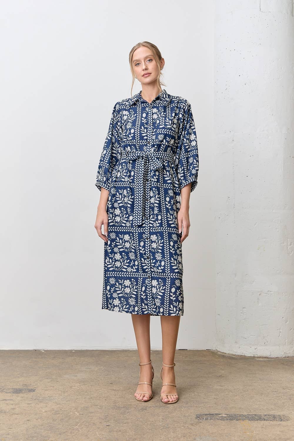 modern midi dress BORDER FLORAL PRINT MIDI DRESS