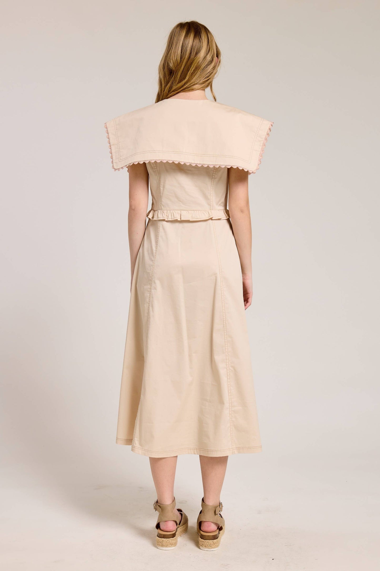 Oversized Collar Scallop Trim Midi Dress
