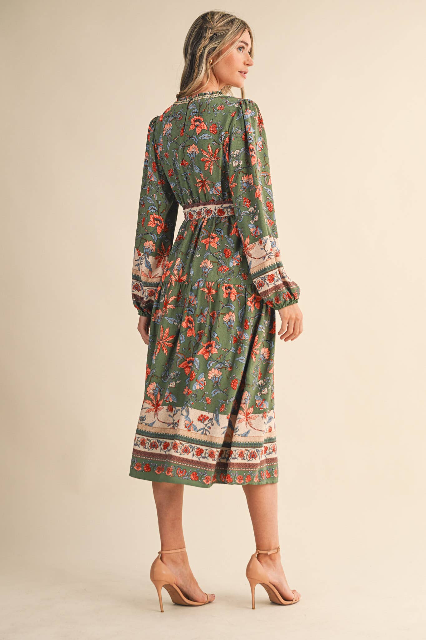 Green floral midi dress