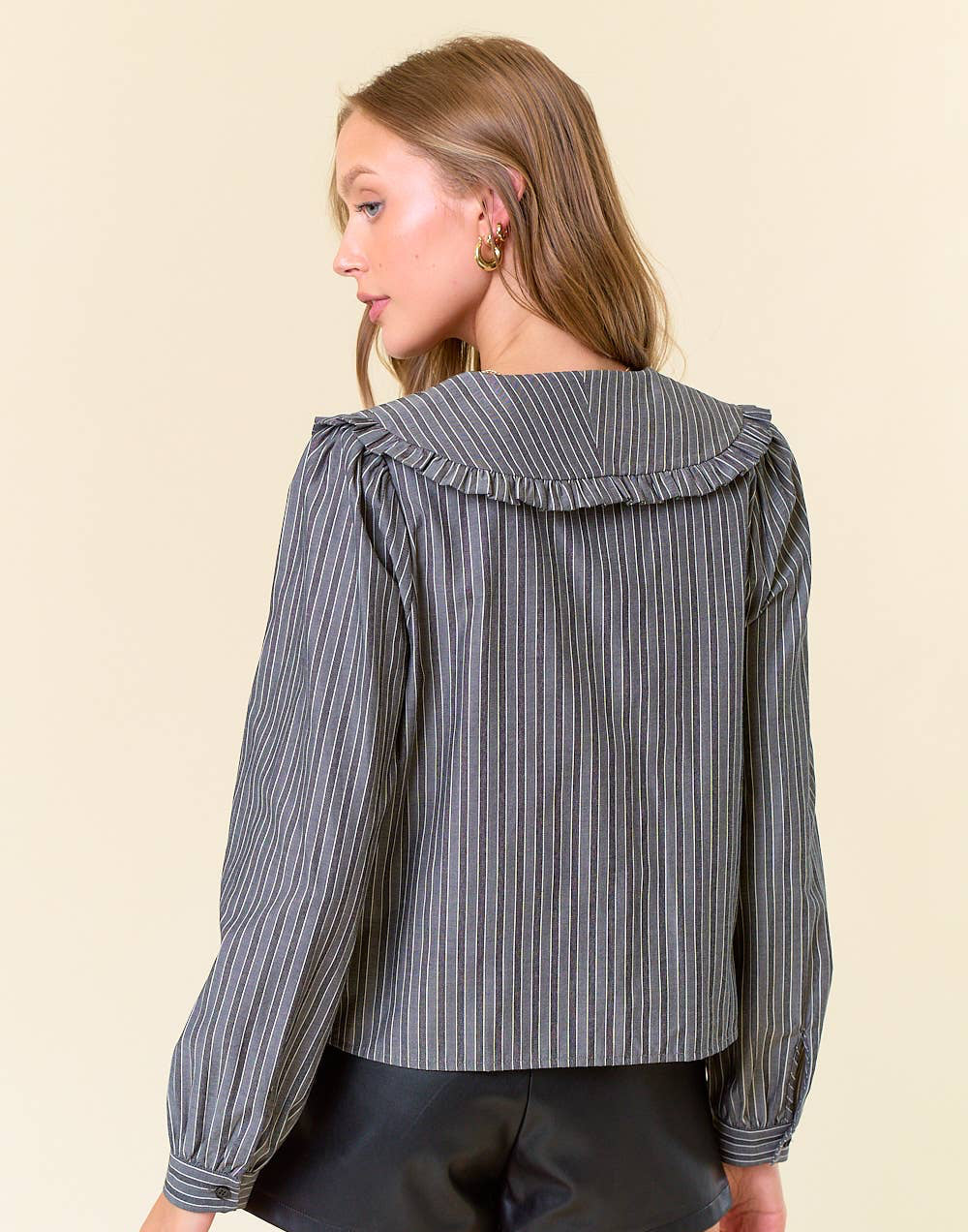 PETERPAN COLLARED BUTTON DOWN BLOUSE DARK GREY