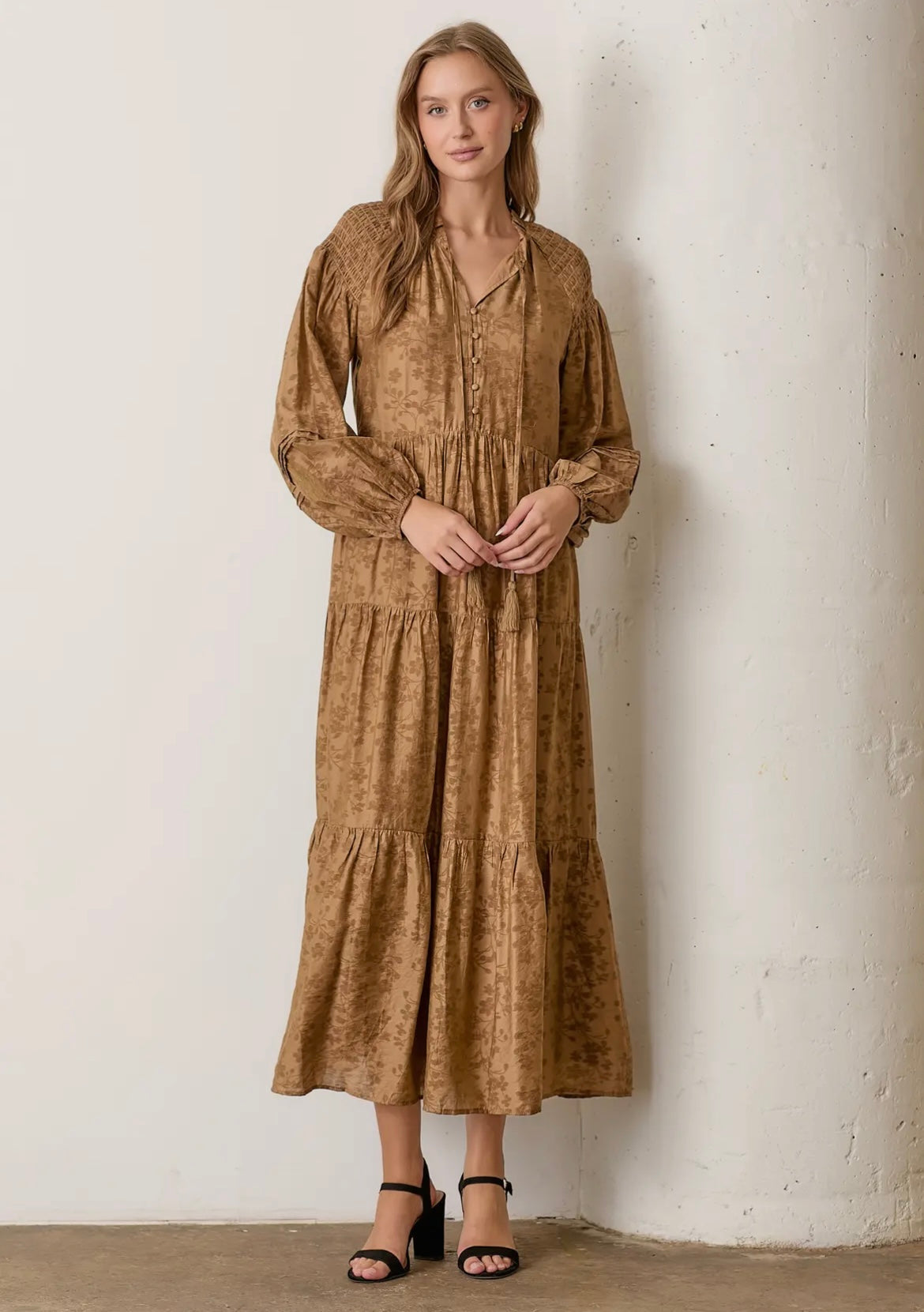 Floral Camel Maxi Dress