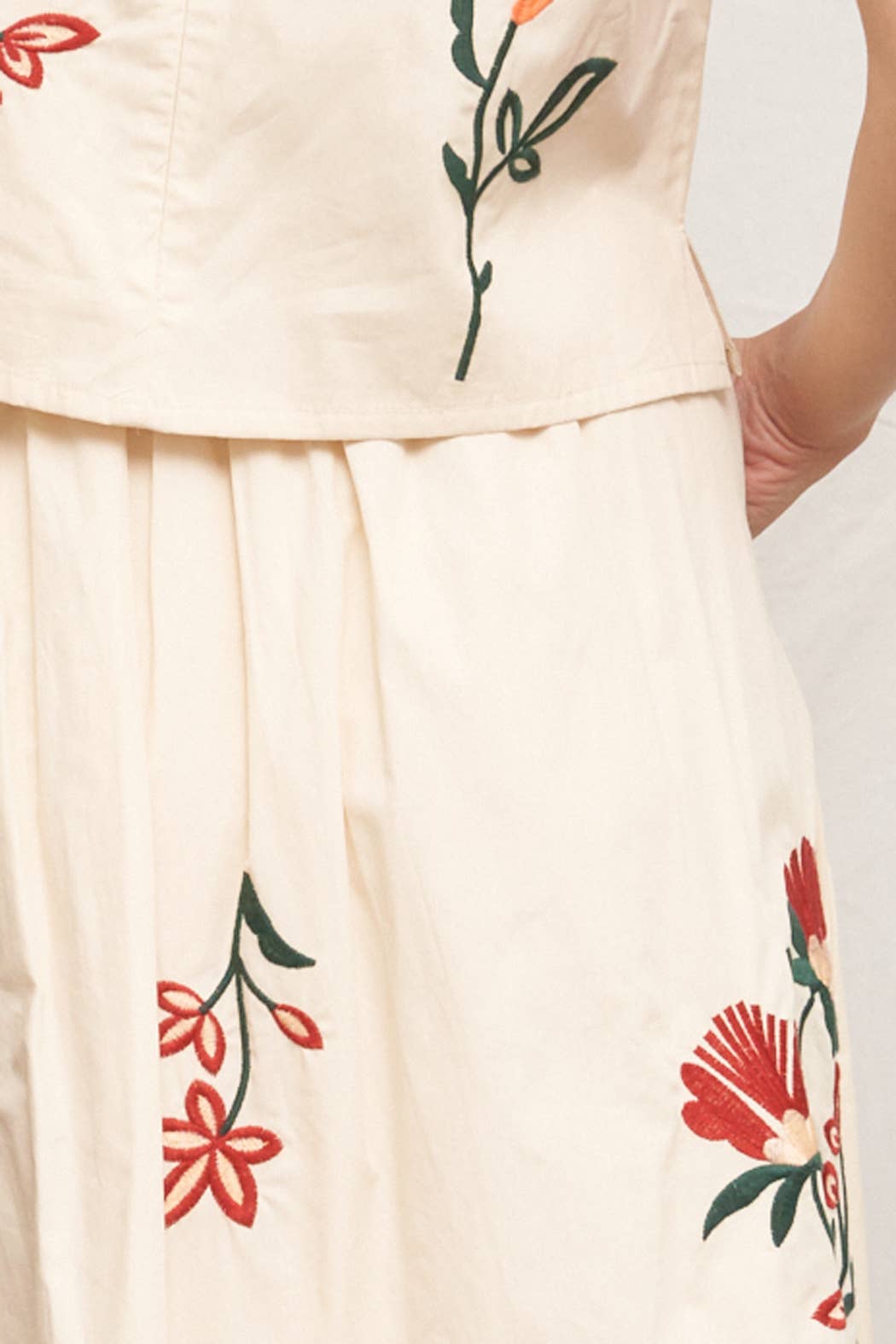 Floral Embroidered Midi Skirt & Top Set