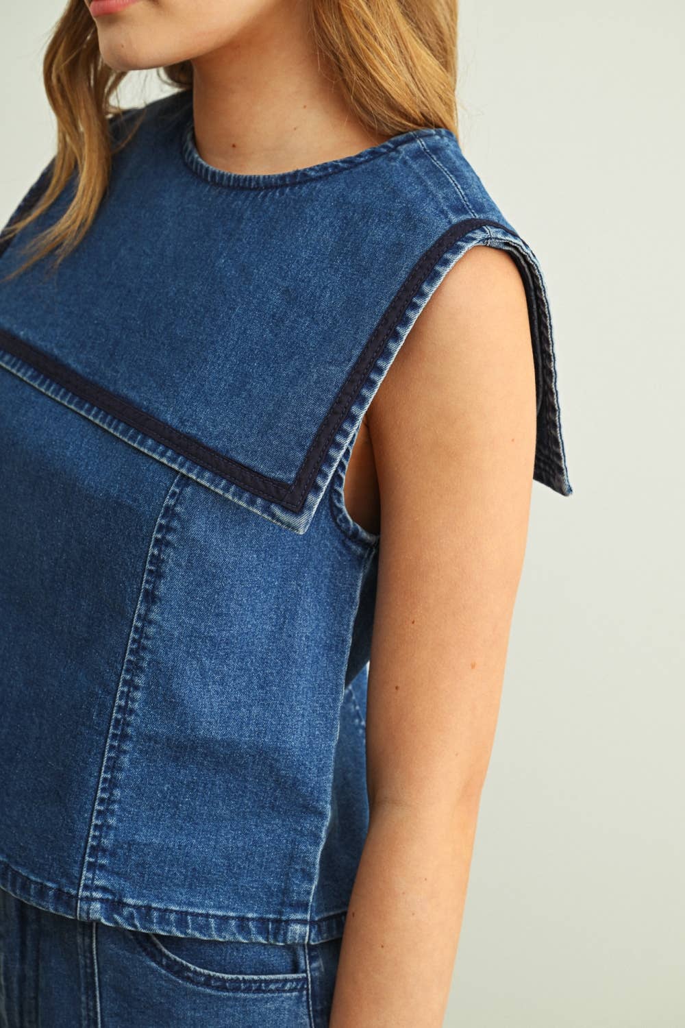 Sailor Big Collar Stretch Denim Top - PRE ORDER