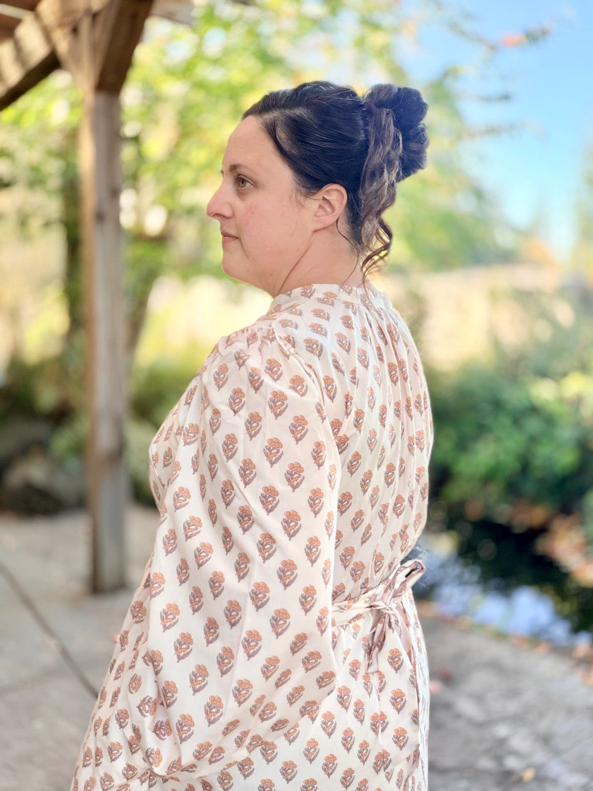 V Neck Button Down Mustard Pink Midi Dress