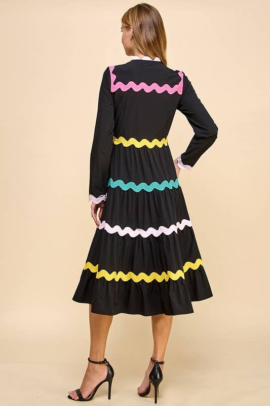 Colorful Ric Rac Detail Midi Dress