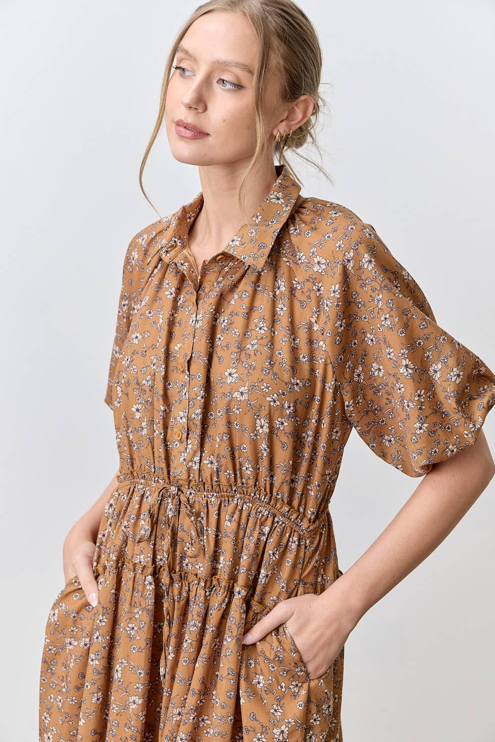 PLUS SIZE FLORAL BUBBLE SLEEVE MIDI DRESS