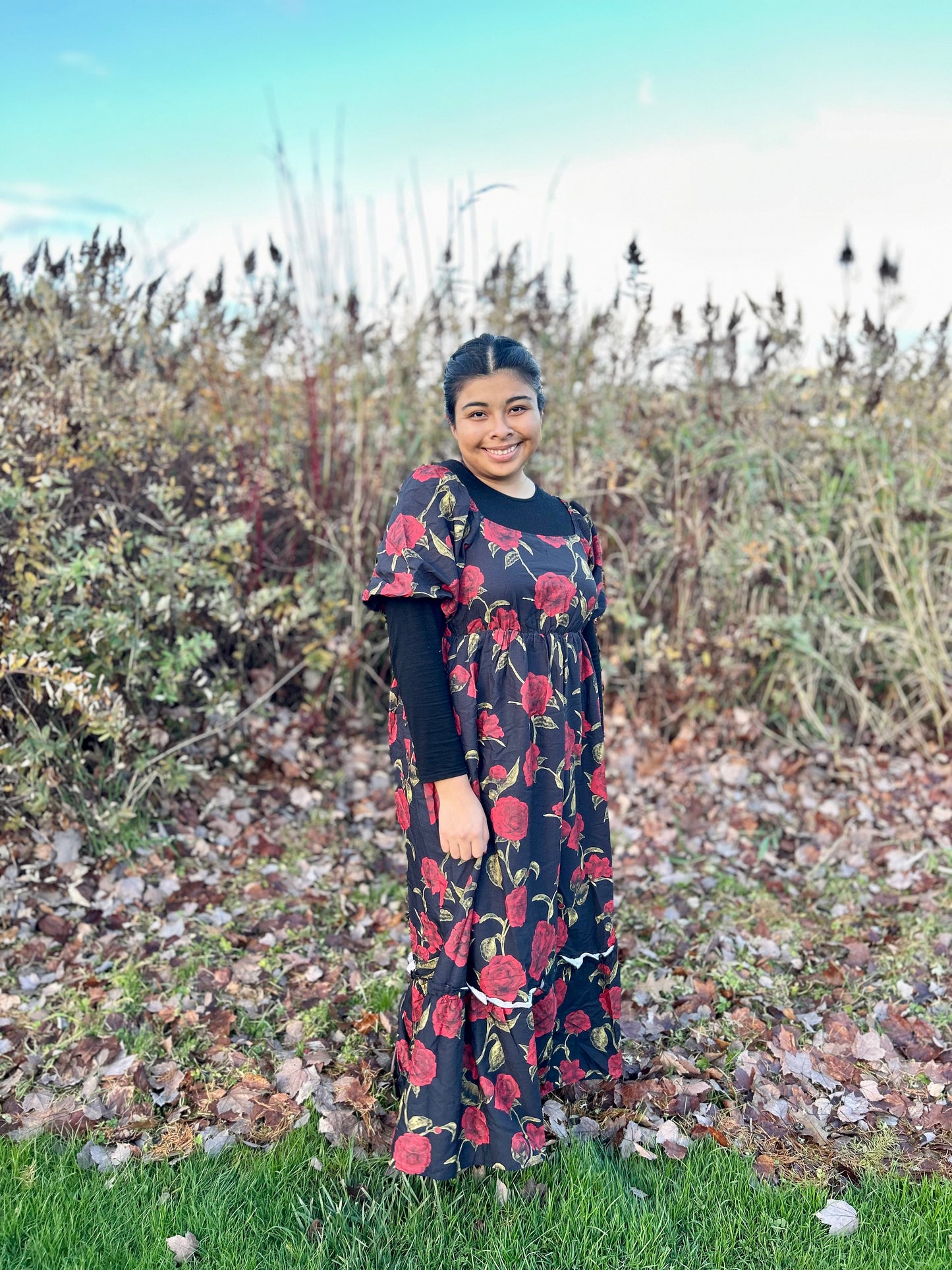 BLACK ROSE PRINTED WOVEN DRESS