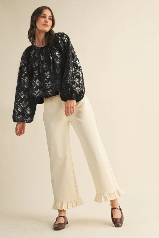Black Embroidery Flowy Blouse