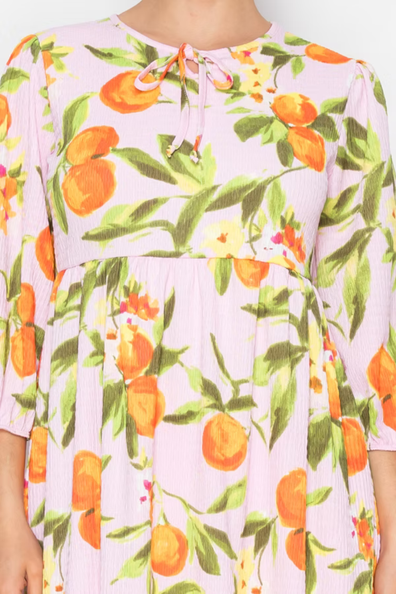 ORANGE MIDI DRESS ROUND NECKLINE