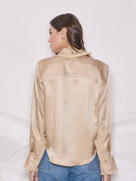 Pleated Collar Satin Shirt