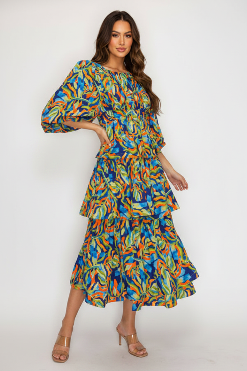 tiered ruffle midi dress neck design Custom Size Black and Color:EGP caftan gown
