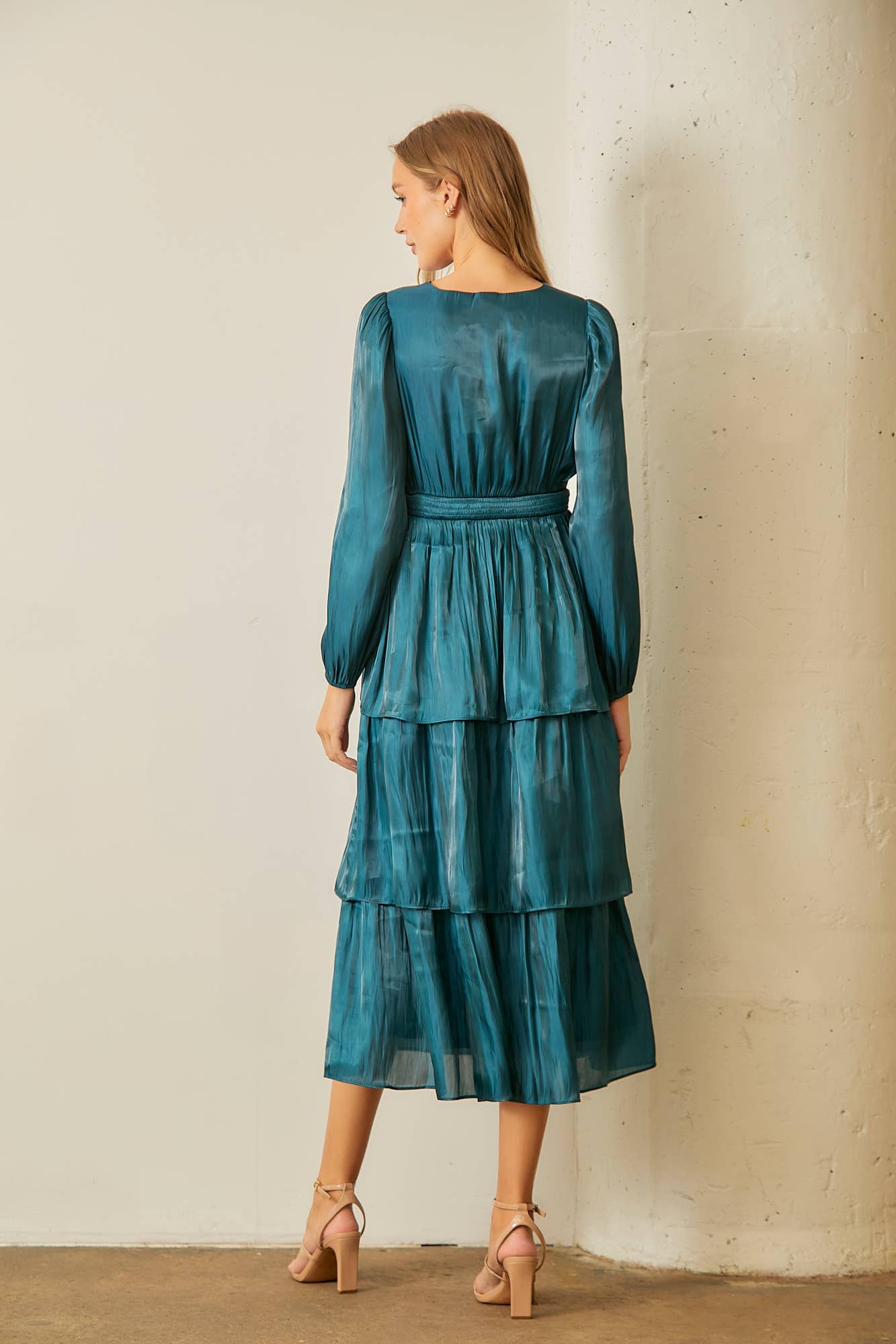 SHEER TIERED MIDI DRESS