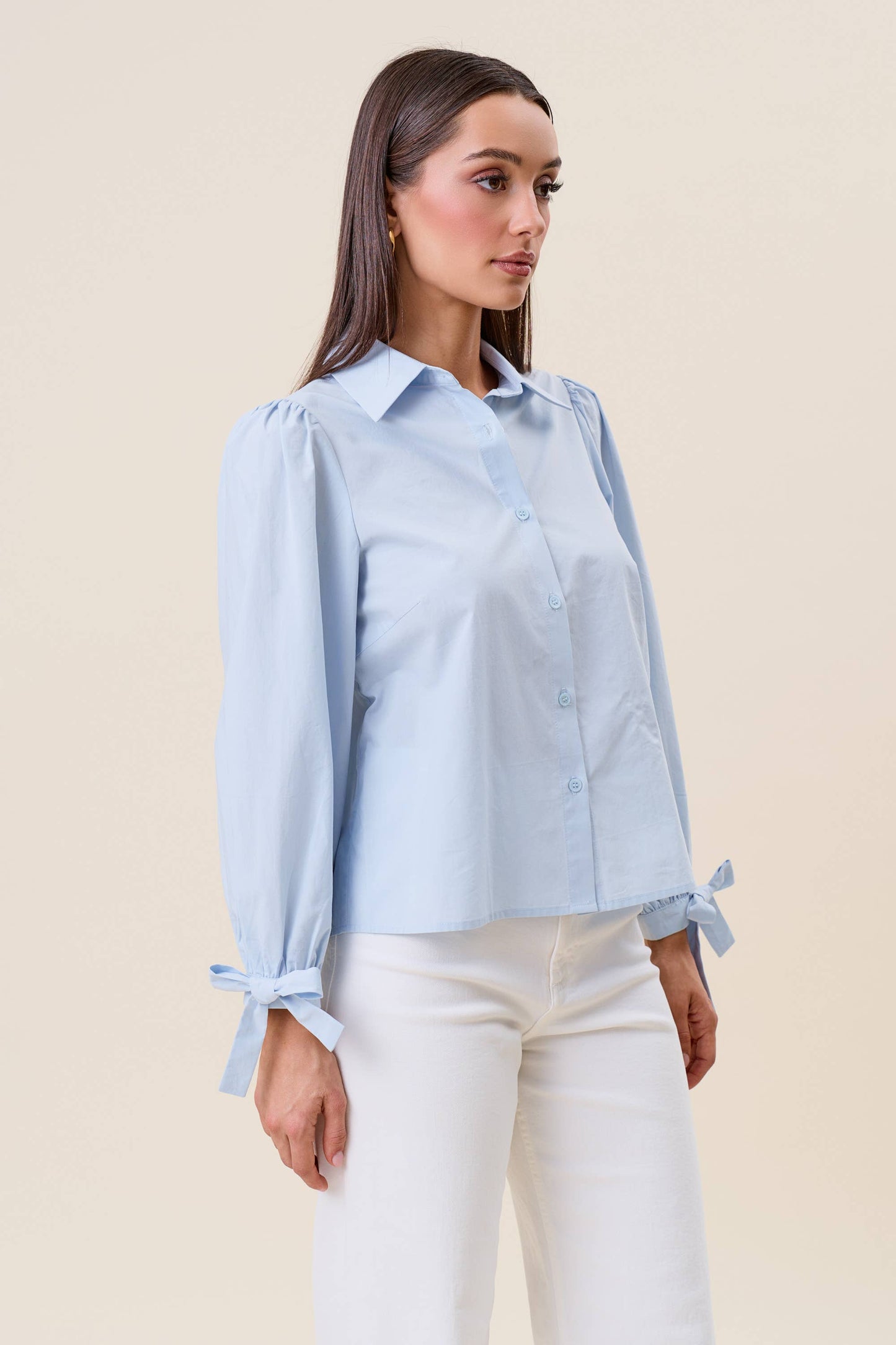 Blue Bow Sleeve Collar Blouse