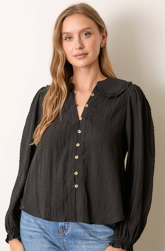 LONG SLEEVE BUTTON UP W ROUND COLLAR CREAM BLACK PETET PAN MULTI COLORS