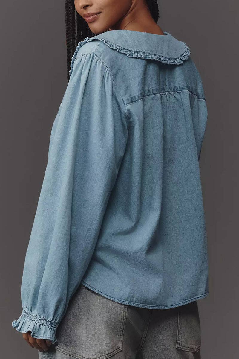 Button-Front Collared Blouse