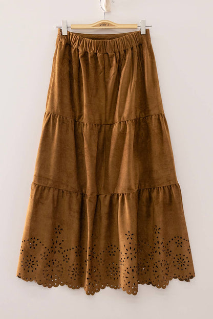 Faux Suede Tiered Midi Skirt - Multiple Colors