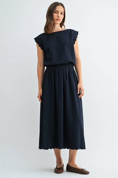 SCALLOP EDGE MAXI SKIRT - PRE ORER
