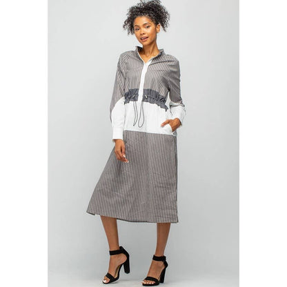 Pattern Blocked Dress with Drawstring