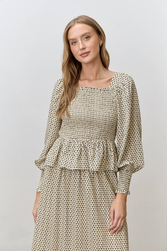 PRINTED SMOCKED BODICE TOP & SKIRT SET