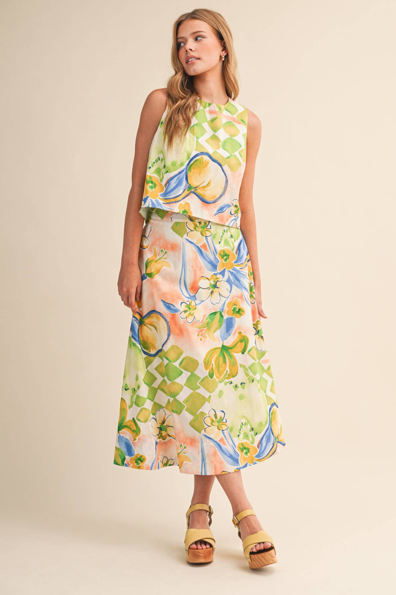 FLORAL PRINT CROP TANK AND MIDI SKIRT SET - MULTIPLE COLORS