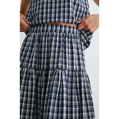 GINGHAM PRINTED PIN TUCK DETAIL MIDI SKIRT - PRE ORDER