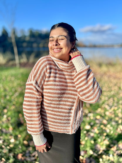 Mock Neck Soft Striped Knit Sweater Top