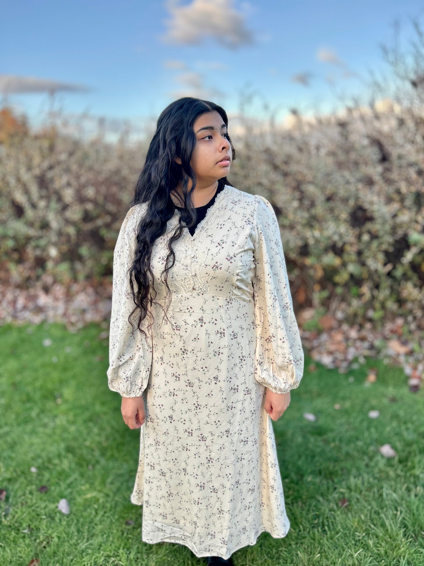 Vintage Floral Lace Trim Dress