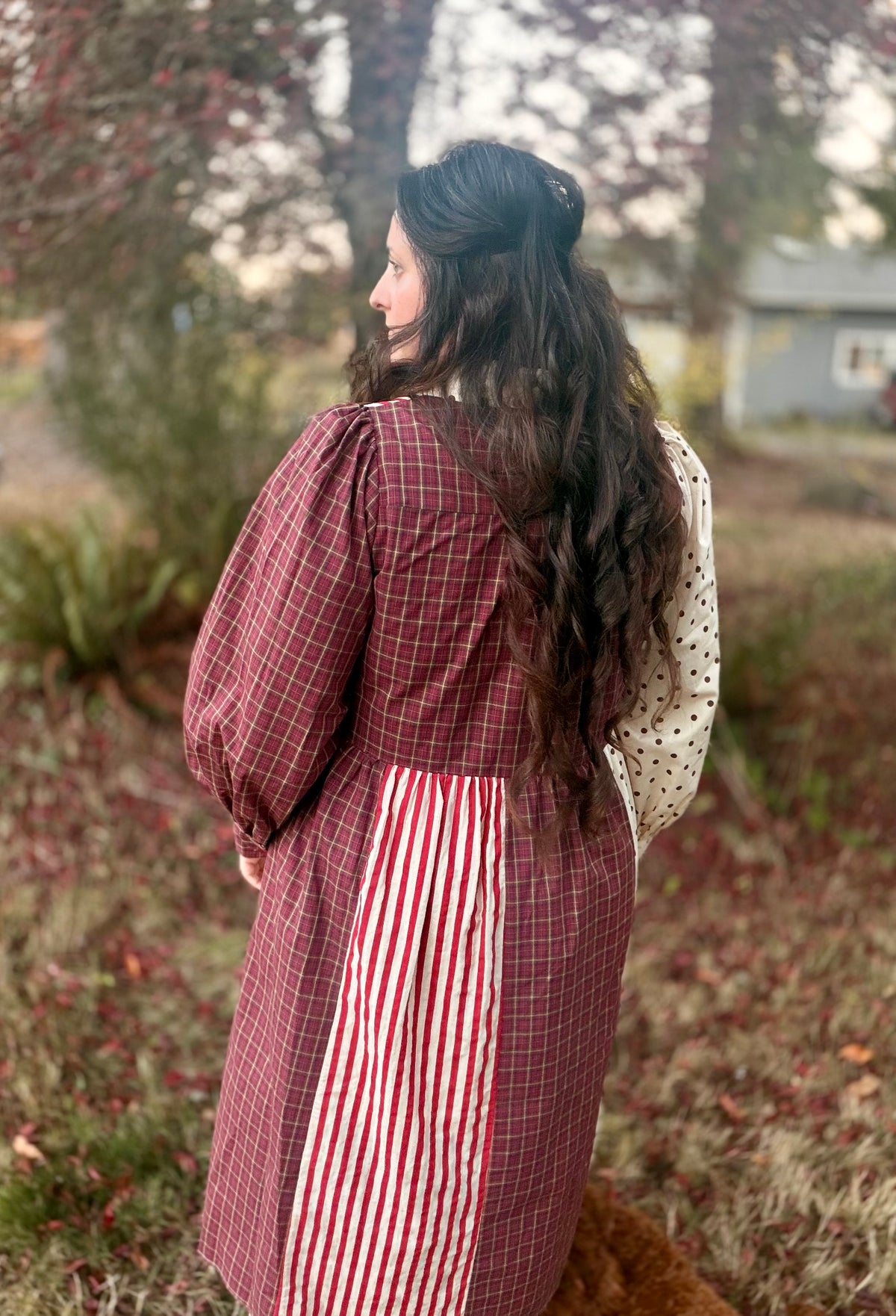 VINTAGE STRIPED POLKADOT MAXI DRESS