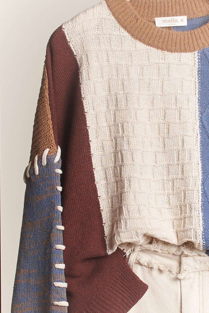 Color Block Sweater with Drawstring Details