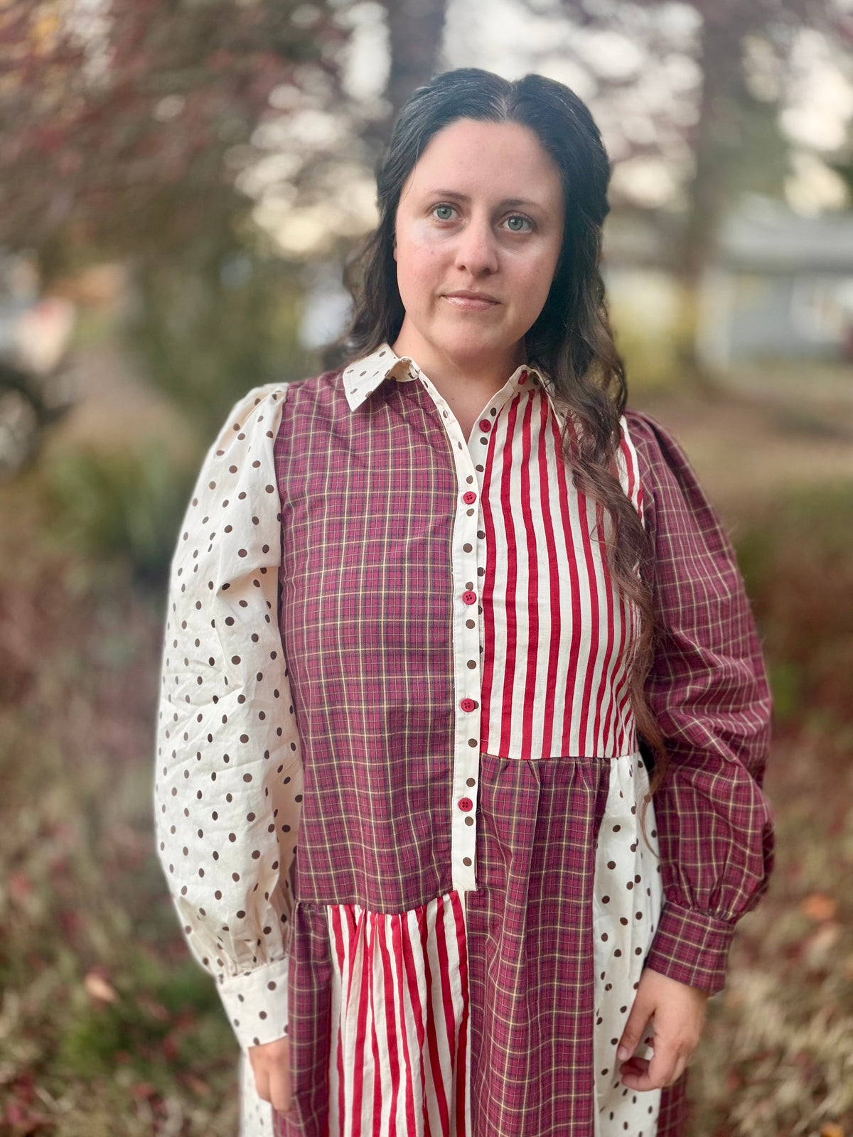 VINTAGE STRIPED POLKADOT MAXI DRESS