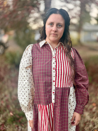 VINTAGE STRIPED POLKADOT MAXI DRESS