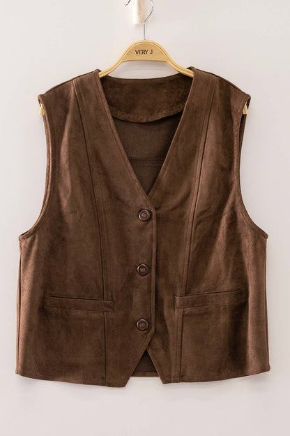 Soft Faux Suede V-Neck Vest