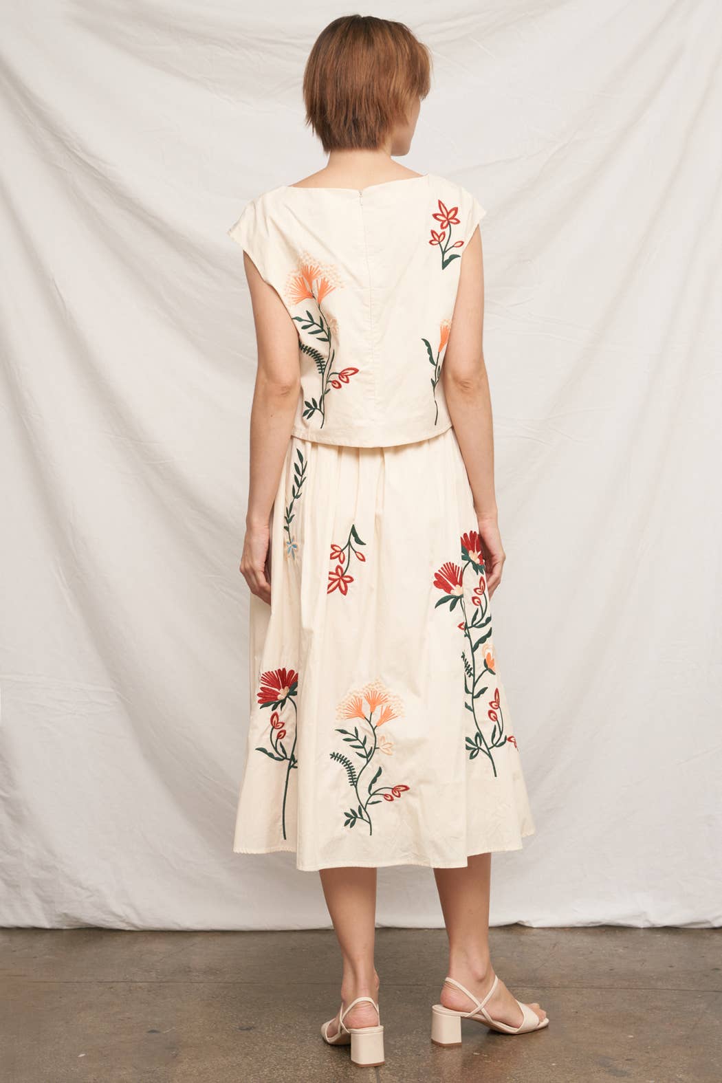 Floral Embroidered Midi Skirt & Top Set