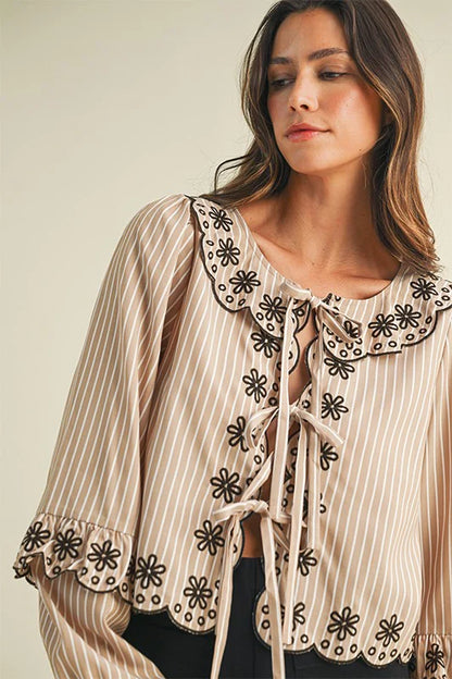 Mocha Floral Tie Front Blouse