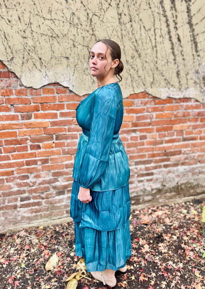 SHEER TIERED MIDI DRESS