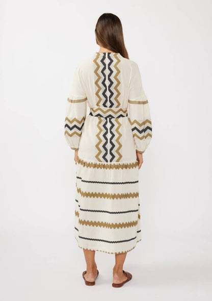 Blouson Sleeve Tiered Maxi Dress with Waist Tie