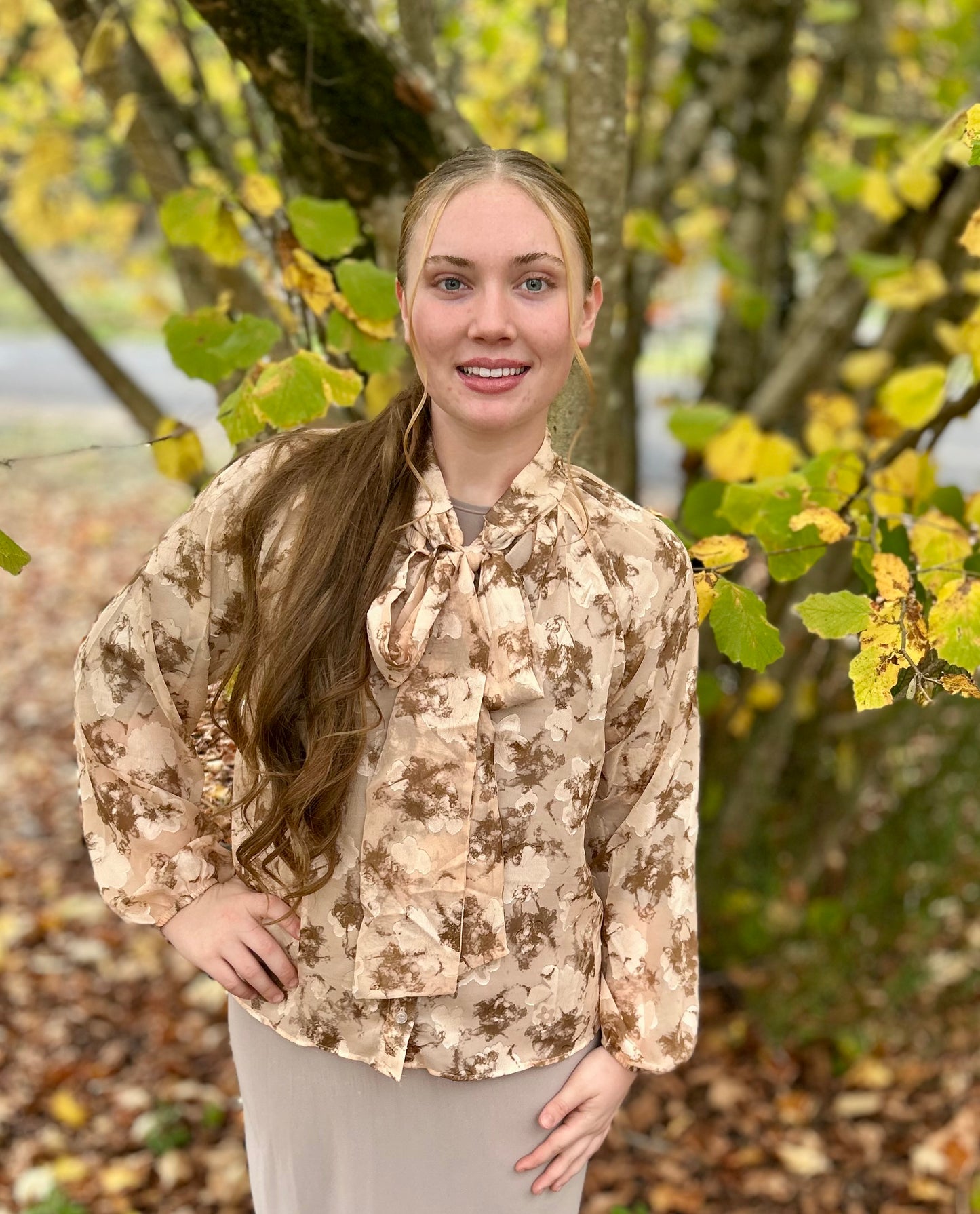 Golden Sunset Tie Neck Blouse