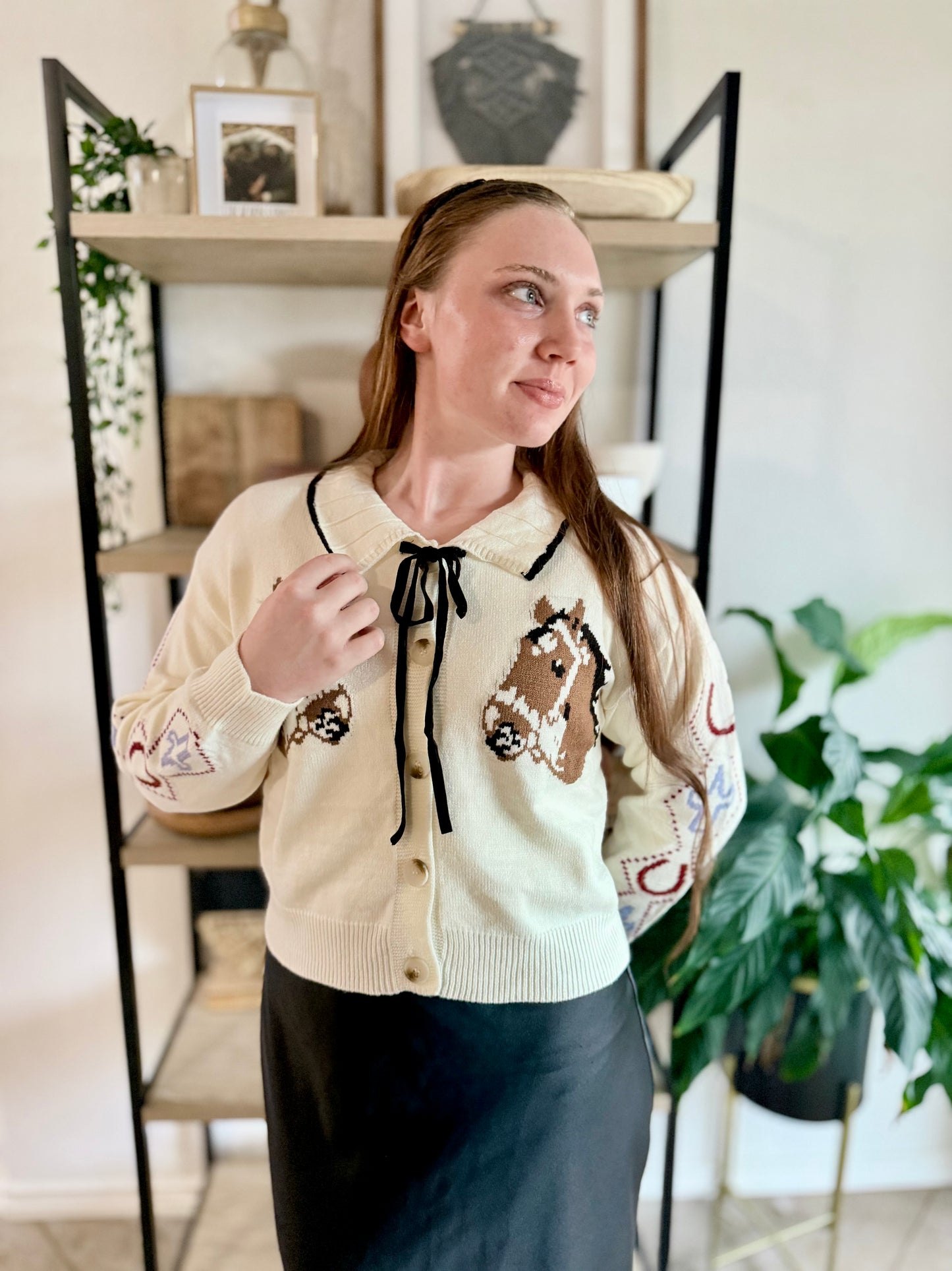 Horse Bow Tie Knit Cardigan