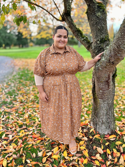 PLUS SIZE FLORAL BUBBLE SLEEVE MIDI DRESS