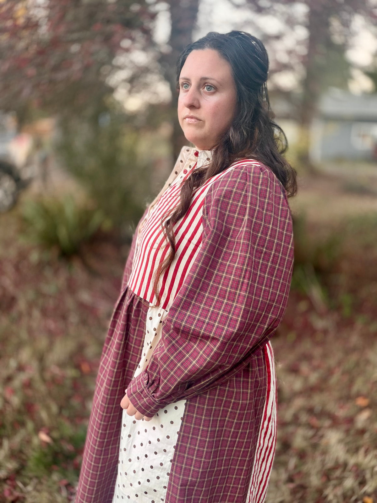 VINTAGE STRIPED POLKADOT MAXI DRESS