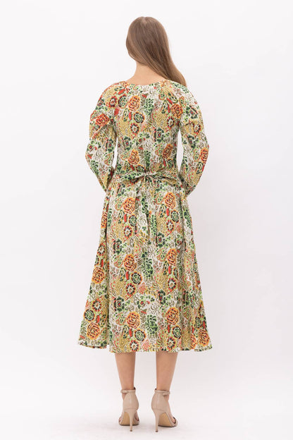 Yellow Floral Cotton Midi Dress - PRE ORDER