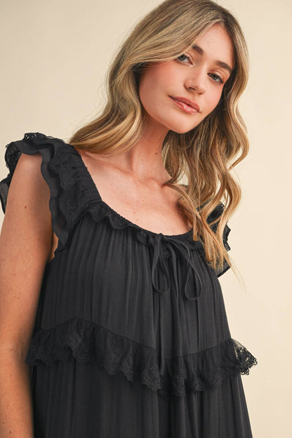 TIERED LACE TRIM FLOWY MAXI DRESS PRE ORDER