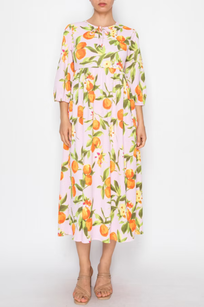 ORANGE MIDI DRESS ROUND NECKLINE