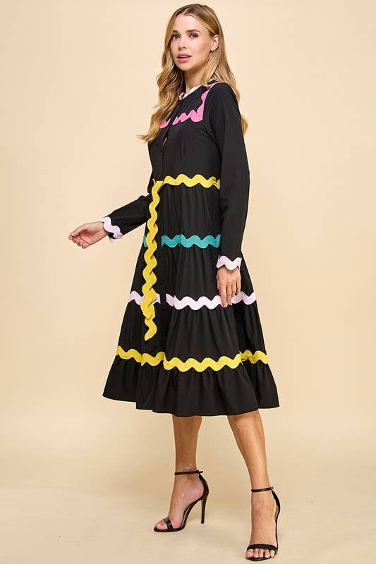 Colorful Ric Rac Detail Midi Dress