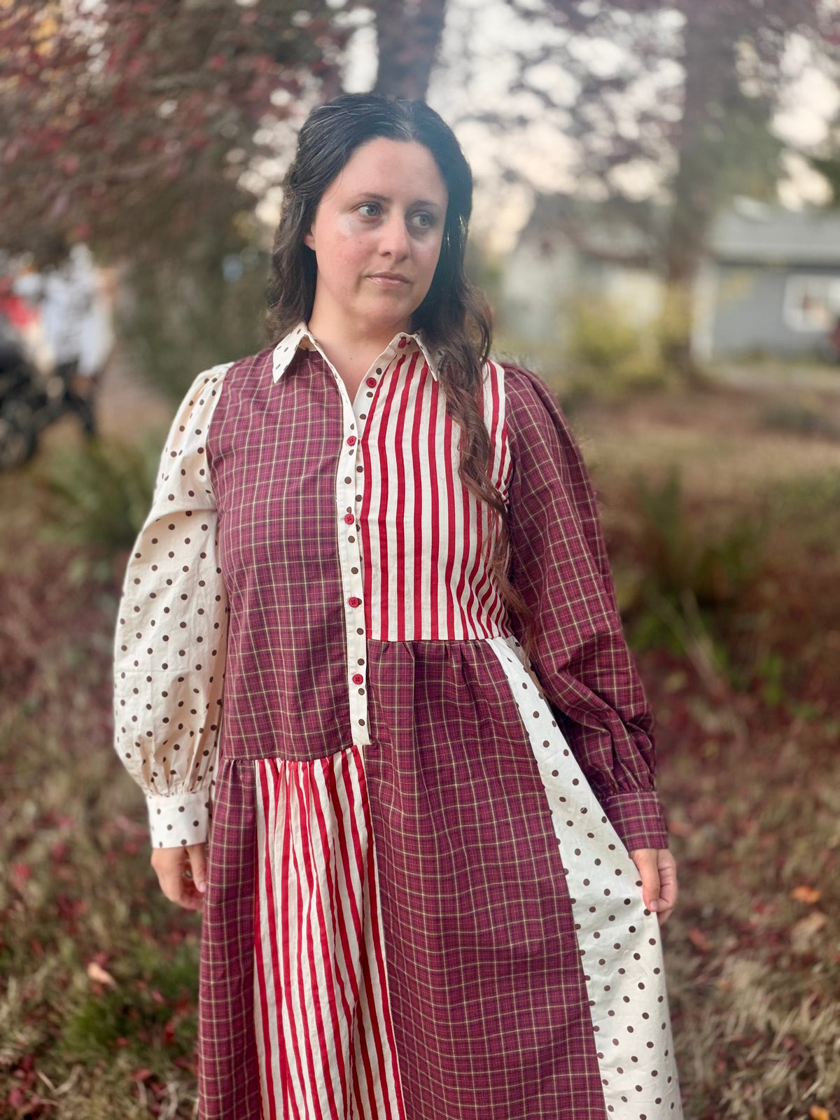 VINTAGE STRIPED POLKADOT MAXI DRESS
