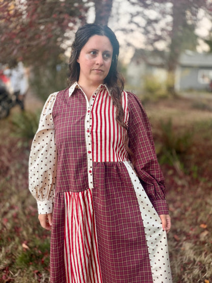 VINTAGE STRIPED POLKADOT MAXI DRESS