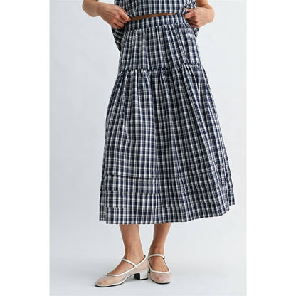 GINGHAM PRINTED PIN TUCK DETAIL MIDI SKIRT - PRE ORDER
